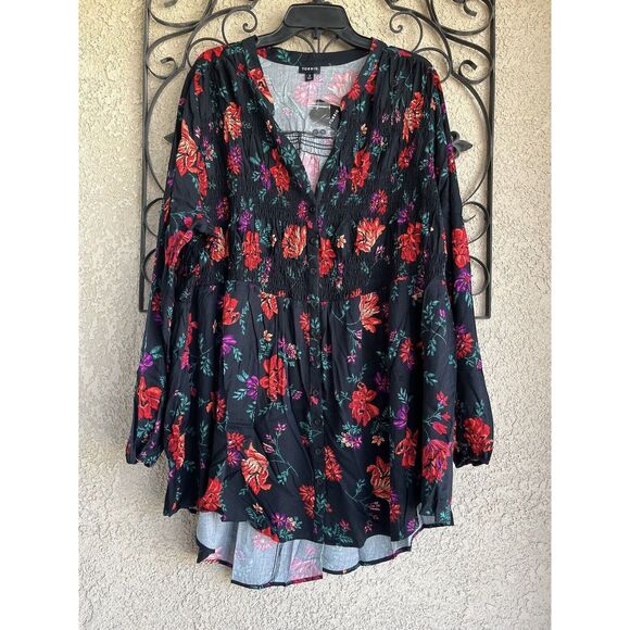 Torrid Twill Smocked Button Front Tunic - Size 3X - Multicolored - Picture 4 of 10